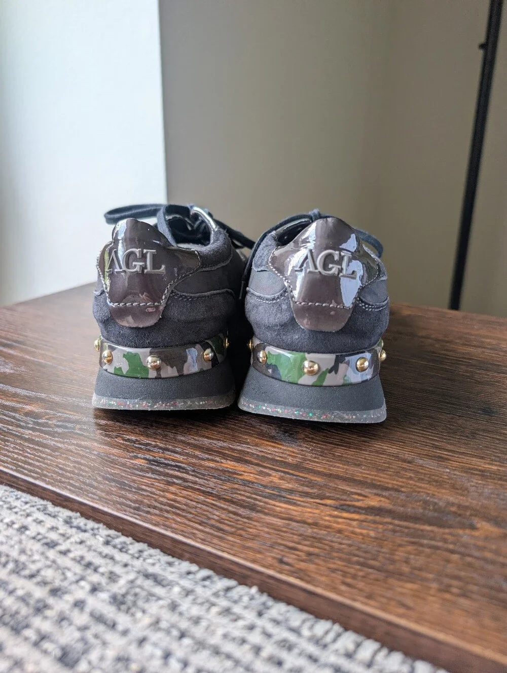 AGL Attilio Giusti Leombruni Black Gunmetal Camo Studded Glitter Sneakers